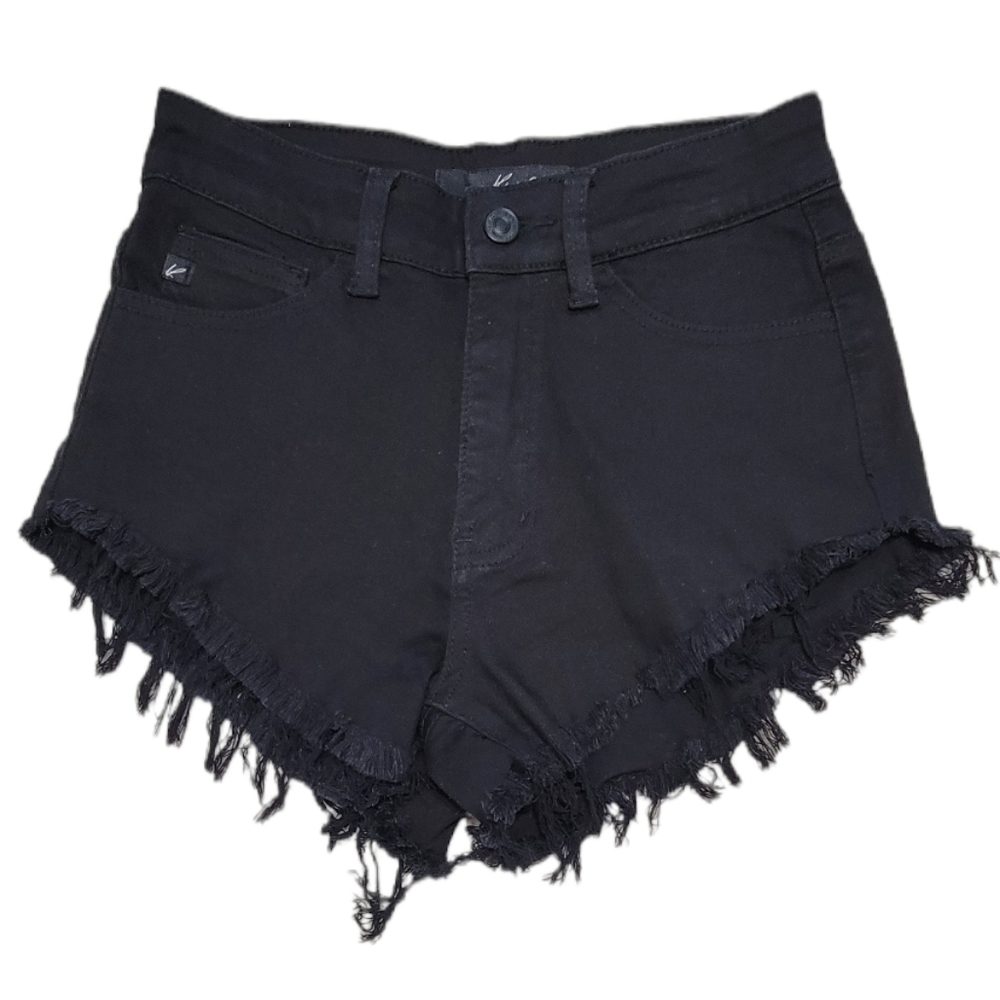 KanCan Estilo Black Denim Frayed Hem Mini Shorts Size 23